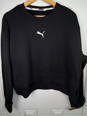Puma Black Cropped Sweatshirt Women's Large Logo Sleeve Athleisure Streetwear
